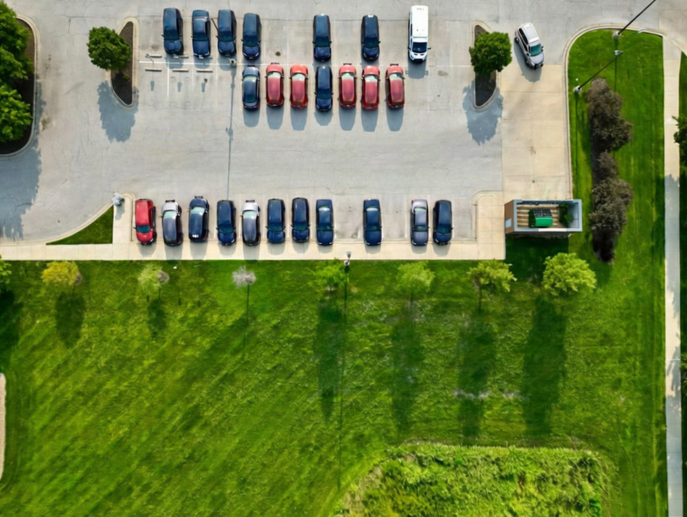 High angle view of cars on field,Kansas City,Missouri,United States,USA Nonfunctional Lawn