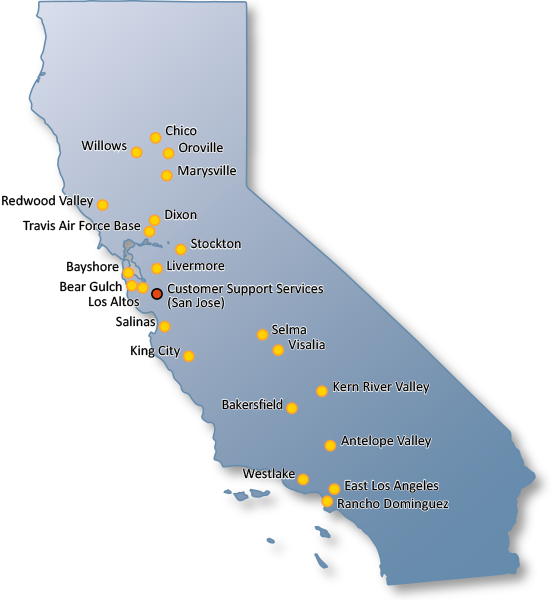 Mapa del área de servicios de California