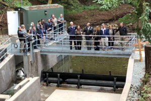 Ceremony commemorates the completion of a long-planned fish ladder passage.