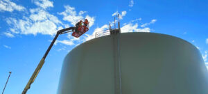 Construction crane over new Selma water tank